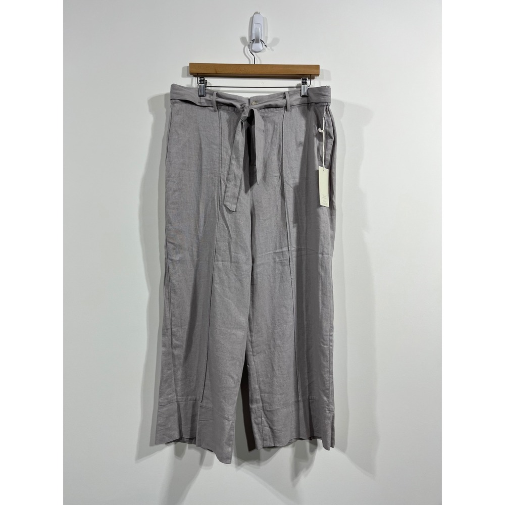 Joie Light Gray Wide Leg Linen-Blend Pants with Tie Waist